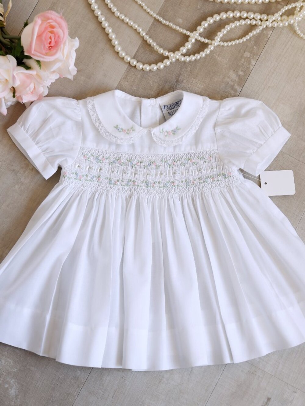 RARE White Smocked Heirloom Dress Hand-Embroidery Feltman Brothers/Friedknit 3M